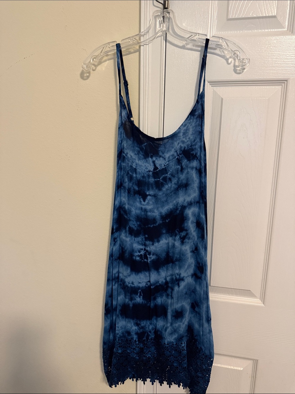 Raviya Navy and Light Blue Tie-Dye Swim Coverup with Lace Trim